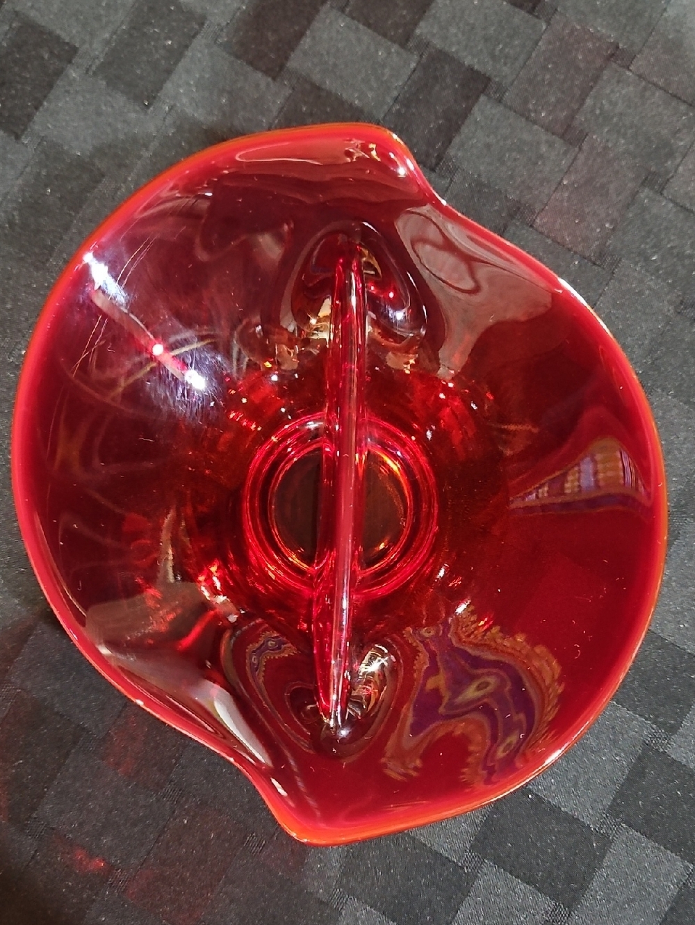 VTG Viking Glass Ruby Red Epic Divided Dish MCM Cadmium Glow UV Reactive